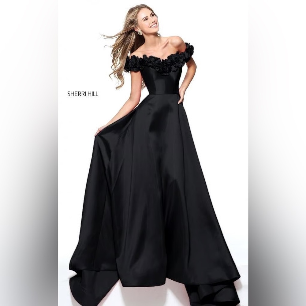 Sherri Hill Black Off-the-Shoulder Ball Gown